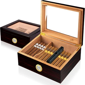 Humidor per Sigari,Humidor Sigari Cedro Spain Fatto a Mano,Con Igrometro,Divisor - Foto 1 di 12