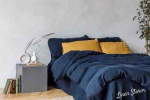 Copripiumino Cotone Colore Blu Navy, Copripiumino Cotone Ammorbidito Lavato, Boho - Foto 1 di 5