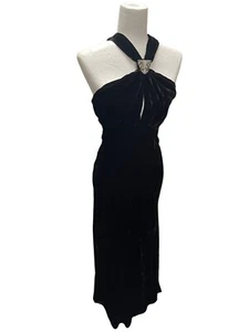VTG 70’s Ralph Lauren Made In USA Black Crushed Velvet Halter Neck Dress Size 6 - Picture 1 of 6