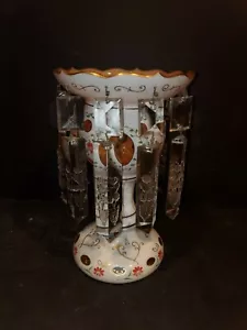 Bohemian Mantle Lusters weiß gefasstes Glas geätzter Kristall ca. 9,5" Höhe Vintage - Bild 1 von 12