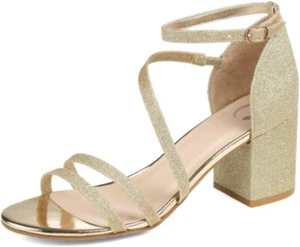 Journee Collection Bella Women Heeled Sandal Gold Glitter US Size 10 Wide - Picture 1 of 3