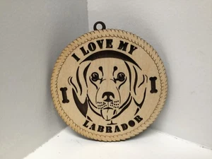 Wooden Christmas Ornament Dog I Love My Labrador 4 Inch Diameter Decoration 155 - Picture 1 of 6