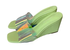 MADDEN GIRL Womens Size 7.5 Green Iridescent Rayne Wedge Sandals Heels Shoes - Picture 1 of 9