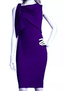 CALVIN KLEIN SHOULDER TIE W/ DRAPED TOP S/LESS SHEATH DRESS, PURPLE, SIZE 12 NWT - Picture 1 of 5