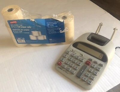 CASIO DESKTOP PRINTING CALCULATOR HR-150LA & 9 Print Tape Rolls Adaptor/Battery - Image 1 of 4