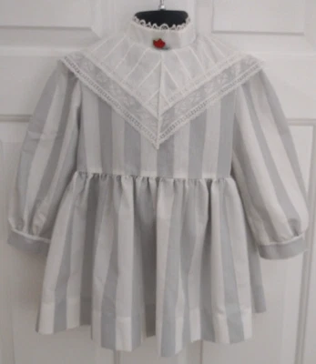 Vintage Girls Bonnie Jean Dress Size 4 Union Made Label Stripes Lace Trim Collar - Image 1 of 4