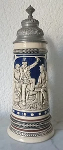 alter Bierkrug Steinkrug Krug Westerwälder Relief Bierbrauer Zinndeckel 0,5 L - Bild 1 von 12