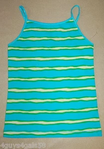 Girls Tank Top AQUA TURQUOISE Green Lime Stripe THIN STRAPS Size XS S M XL - Picture 1 of 1