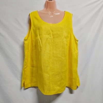 Diane Gilman женщин без рукавов Топ блузка рубашка размер 3 X ярко желтый льняной сплетенный - Изображение 1 из 4