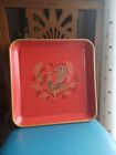 Vintage Maxey Red, Gold And Black Peacock Square Serving Tray 13X13 Mid Century