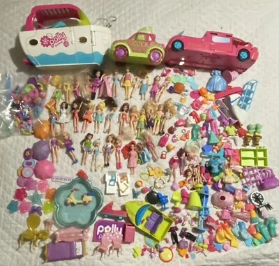 HUGE Polly Pocket Lot Figures 32 Dolls Clothes Shoes Disney Yacht Limo Car ￼￼ - Image 1 of 4