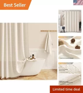 Rustic Bohemian Shower Curtain with Tassels - Durable Water-Repellent Fabric - Picture 1 of 9