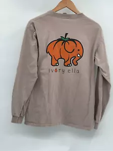 Ivory Ella Shirt Long Sleeve Halloween Pumpkin Elephant Women Medium Tan Gray - Picture 1 of 10