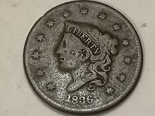 1836. Coronet Head Large Cent 100% Copper.