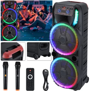 Portable Bluetooth Speaker Dual15'' Sub Woofer Heavy Bass Sound System Party Mic - Picture 1 of 16
