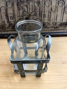 Vintage glass jug with metal casing - Picture 1 of 3