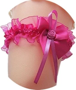 SATIN Garter Rose / Pink with Satin Organza Bow BRIDE Handmade EU - Picture 1 of 3