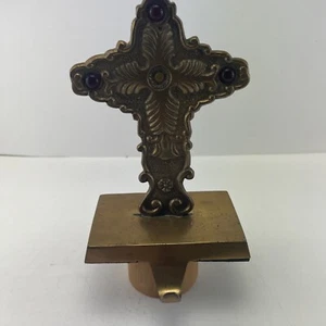 Vintage massives Messing religiöse Wohnkultur / Kreuzregalaufhänger / Strumpfhalter - Bild 1 von 15