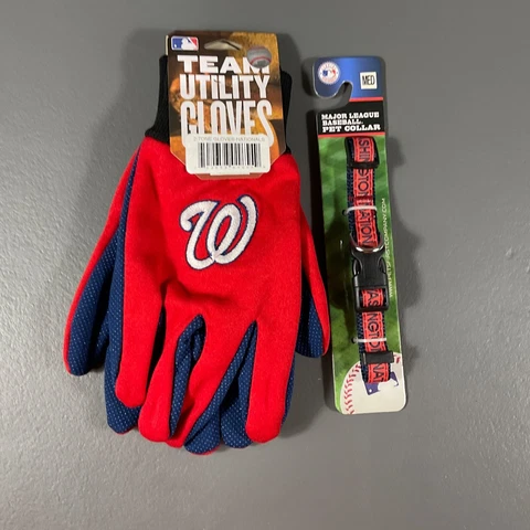 Washington Nationals MLB Ultimate Fan Gift Lot Medium Pet Collar, Utility Gloves Cover