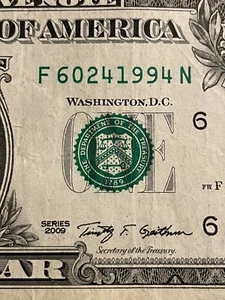 F60241994N: June 24, 1994 Birthday Note Fancy Serial Number 1 Dollar Note 2009 - Picture 1 of 11