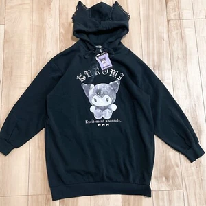 NWT Sanrio Kuromi Bow Ear Hoodie Black M-L Lolita Kawaii Jfashion Gothic Japan - Picture 1 of 18