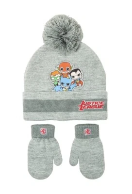 DC Comics Bebé Niño Unisex WB Liga de la Justicia Sombrero y Mitón Set 2T-5T Gris Foto 1 de 4