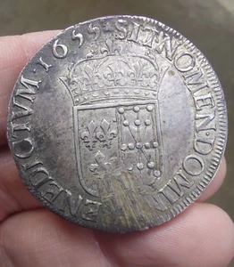 Louis XIV Ecu De Navarre With Long Hair 1655 *V* Saint-Palais - Picture 1 of 4
