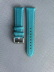 19 mm AQUABLAU Segeltuch Canvas/Leder Uhrenarmband Armband WEISS Naht QR Bars - Bild 1 von 7