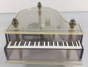 Lucite Grand Piano Smoky Clear Wind Up Music Box Works Raindrops Keep Falling - Picture 1 of 5
