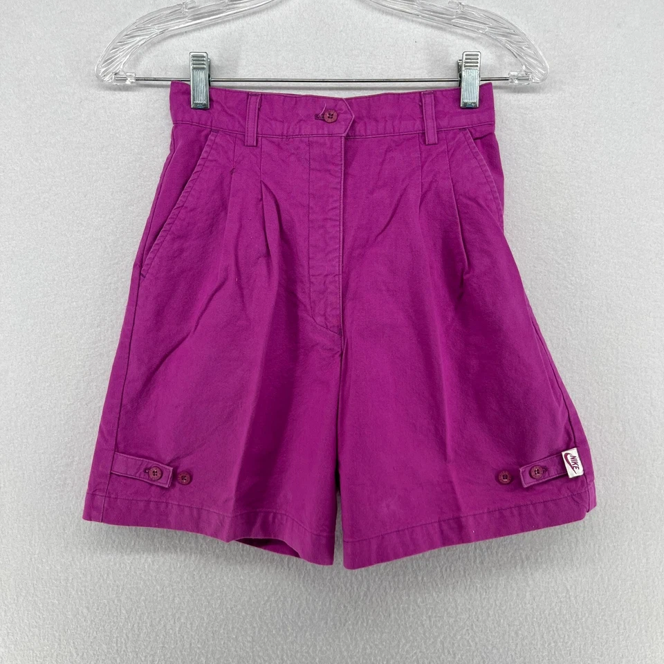 Pantalones Cortos NIKE Mujer 3/4 S Años 80 Plisados 6" Popelina Tiro Alto Rosa De Colección JAPÓN Foto 1 de 4