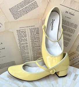 Anthropologie Repetto Mary Jane Ballet Heels Yellow Patent Leather 39/ 7.5-8 NEW - Picture 1 of 11