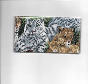 TELA BLANCA TIGRE Y CACHORRO CHEQUERA DE TELA GRANDES GATOS NUEVA - Imagen 1 de 1