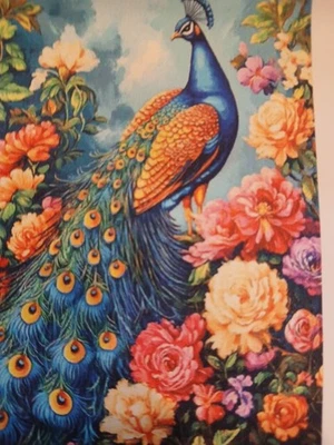 Bolso Proyecto Punto de Cruz Estampado Pavo Real y Flores 11ct 30x40cm 35 Colores Foto 1 de 4