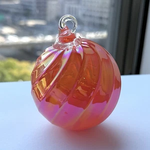Glass Eye Studio Hand Blown Pink / Orange Twist Ornament Globe GES Seattle 3.5” - Picture 1 of 6