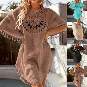 Off-the-shoulder Dress Beach Outings Solid Color Style Brand New Condition - Picture 1 of 17