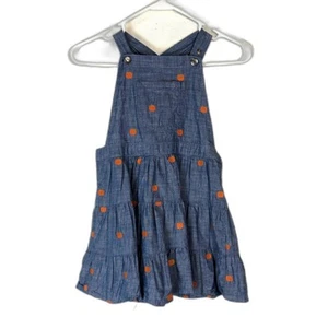 Girl's Gymboree Pumpkin Embroidered Chambray Tiered Overall Dress Sz 7 EUC - Picture 1 of 5