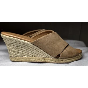J Crew Suede Wedge Sandals Womens Size 9.5 Espadrille Neutral  Beach Resort Boho - Picture 1 of 16