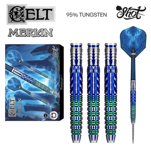 Shot Celt Merlin Steel Tip Dart Set-95% Tungsten Barrels-23gm - Picture 1 of 5