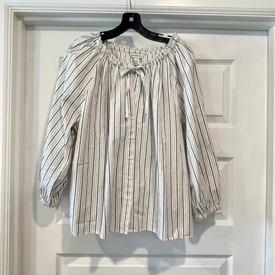 Blusa Top Club Monaco Para Mujer Talla XL Manga Larga Corbata Frontal Rayas Blancas Foto 1 de 4