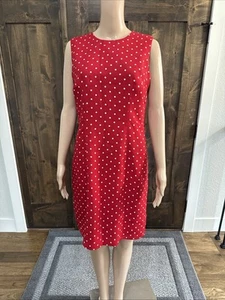 Sag Harbor petite classic sleeveless dress - Red/White polka dots -sz 12 - Picture 1 of 8