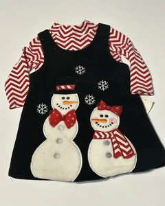 NWT Bonnie Baby Infant Girl 2 PC Set Snowman Jumper Dress - Size 6-9 Months - Picture 1 of 7