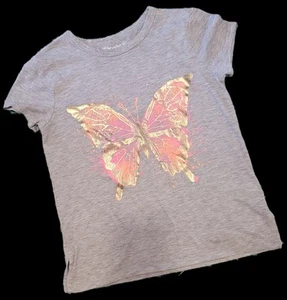 Mudd Girls Tee Grey Shirt Gold Pink Butterfly Size 12 - Picture 1 of 7