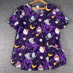 Womens Size Medium Hello Kitty Halloween Medical Scrub Top Shirt - Picture 1 of 8
