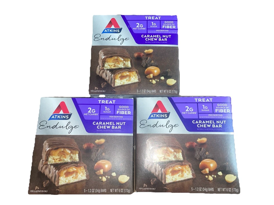 Paquete de 3 - Barra masticable Atkins Endulge caramelo nuez. 1g de azúcar. 5 Ct.Exp 02/20/2026+ Foto 1 de 1