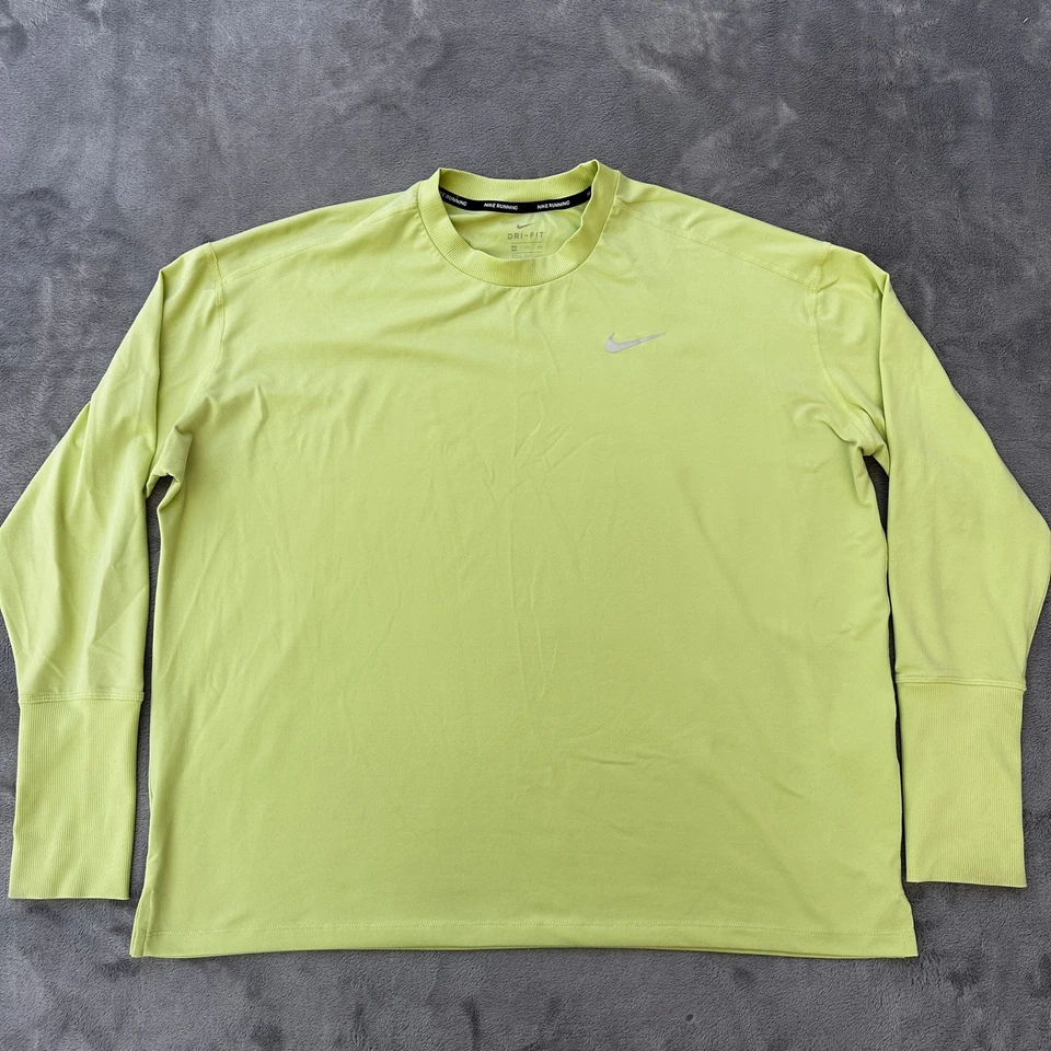 Nike Dri-FIT Running Shirt 2XL Yellow Long Sleeve Thumbholes Reflective Womens - Image 1 of 4