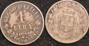 Italy Lira 1863 KM#5.1 and 1886 KM#24.1 .835 Silver  (T75) - Picture 1 of 2