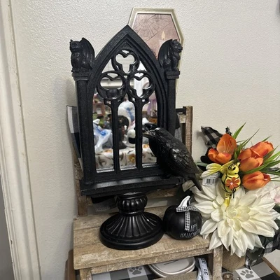 Raven Picture Frame, Black Crow, Gothic Home Decor 16” mirror framed pedestal  - Image 1 of 4