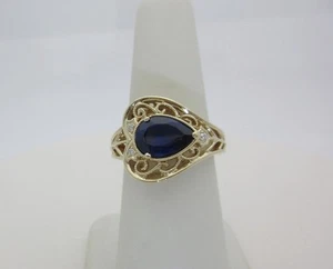 Anillo de diamantes con zafiro azul 14k Fiori AAA Ceilán 1,35 filigrana de pera EE. UU. 6,5 R1751 - Imagen 1 de 9