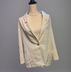 Block Island Petites Leinenmischung Creme Elfenbein Einknopf Blazer Jacke Gr 16 - Bild 1 von 3