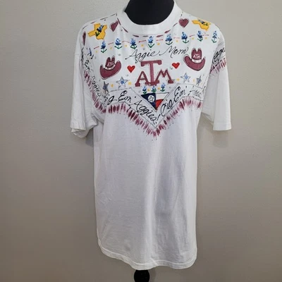 Texas A&M Aggies Hand Painted "Aggie Mom" Short Sleeved Cotton T-Shirt Large  - Image 1 of 4